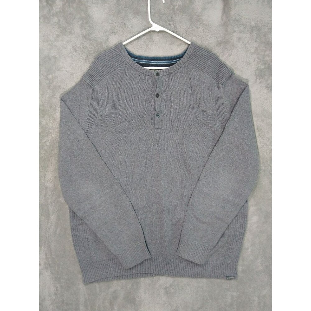 Eddie Bauer Sweater Mens 2XLT Gray Henley Pullover Long Sleeve Cotton Casual